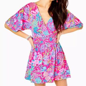 Lilly Pulitzer Hot Pink Multi Floral Wrap Dress